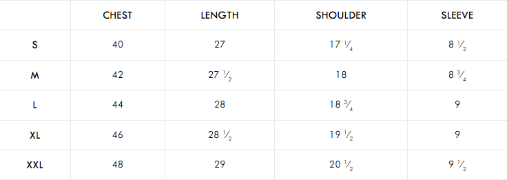 size chart in inches