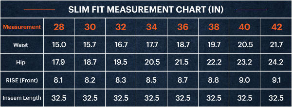 size chart in inches