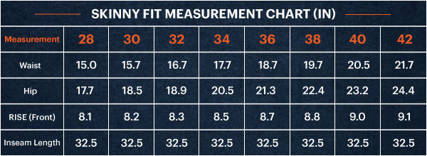 size chart in inches