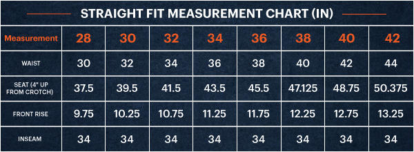 size chart in inches