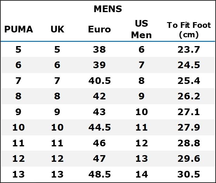 Puma shoes mens size chart hotsell