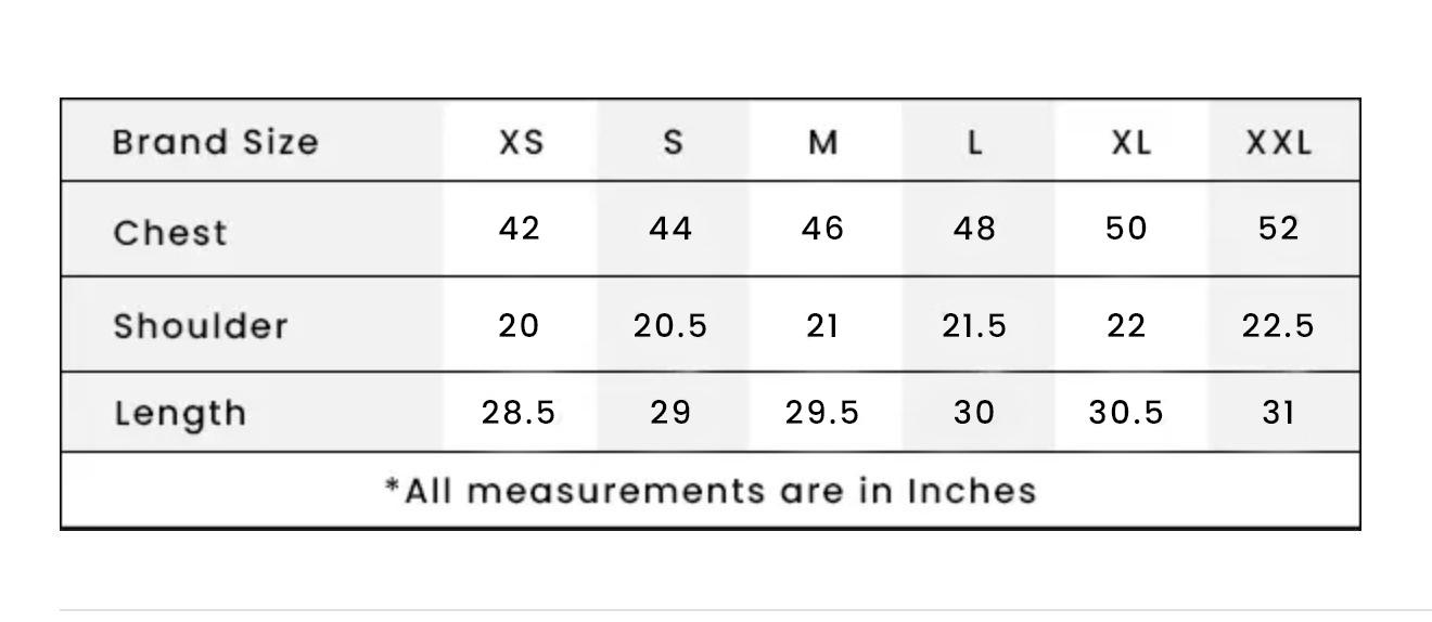 size chart in inches