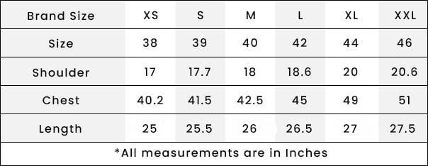 size chart in inches