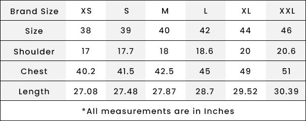 size chart in inches