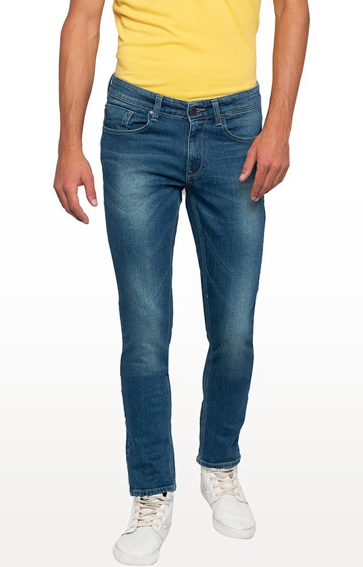 dark blue tapered jeans