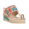 ROCIA Beige Women Casual Embroidered Kolhapuri Wedges