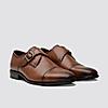 LANGUAGE TAN MEN LEATHER MONK-STRAP SHOES