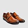 LANGUAGE TAN MEN LEATHER MONK-STRAP SHOES