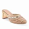 Rocia By Regal Rose Gold Women Hand Embroidered Block Heel Mules