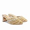 Rocia By Regal Gold Women Hand Embroidered Block Heel Mules