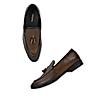 Regal Brown Men Textured Leather Tasseled Slip On Shoes