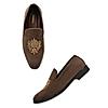 Regal Brown Men Suede Embroidered Ethnic Slip On Shoes