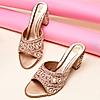 Rocia By Regal Rose Gold Women Heavy Embroidered Block Heel Sandals