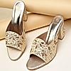 Rocia By Regal Gold Women Heavy Embroidered Block Heel Sandals