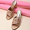 Rocia By Regal Rose Gold Women Heavy Embroidered Block Heel Sandals