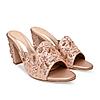 Rocia By Regal Rose Gold Women Heavy Embroidered Block Heel Sandals