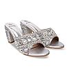 Rocia By Regal Silver Women Heavy Embroidered Block Heel Sandals