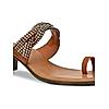 ROCIA Tan Women One Toe Embellished Kitten Heel Sandals