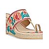 Rocia By Regal Beige Women Casual Embroidered Kolhapuri Wedges
