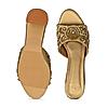 ROCIA Antique Gold Women Hand Embroidered Block Heel Sandals