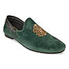 Regal Olive Men Velvet Embroidered Ethnic Slip Ons