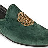 Regal Olive Men Velvet Embroidered Ethnic Slip Ons