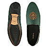 Regal Olive Men Velvet Embroidered Ethnic Slip Ons