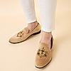 Regal Beige Men Embroidered Suede Loafers