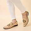 Regal Beige Men Embroidered Suede Loafers