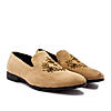 Regal Beige Men Embroidered Suede Loafers