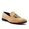 Regal Beige Men Embroidered Suede Loafers