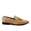 Regal Beige Men Embroidered Suede Loafers