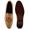 Regal Beige Men Embroidered Suede Loafers