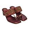 Rocia By Regal Maroon Women One Toe Embroidered Block Heel Sandals