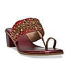 Rocia By Regal Maroon Women One Toe Embroidered Block Heel Sandals