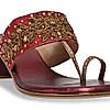 Rocia By Regal Maroon Women One Toe Embroidered Block Heel Sandals