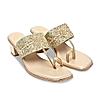 Rocia By Regal Gold Women One Toe Embroidered Block Heel Sandals