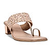 Rocia By Regal Rose Gold Women One Toe Embroidered Block Heel Sandals