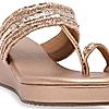 Rocia By Regal Rose Gold Women One Toe Embroidered Platforms