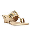 Rocia By Regal Gold Women Mirror Work Kolhapuri Wedges