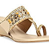 Rocia By Regal Gold Women Mirror Work Kolhapuri Wedges