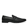 Regal Black Mens Textured Leather Buckled Slip Ons