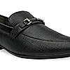 Regal Black Mens Textured Leather Buckled Slip Ons