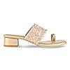 Rocia Gold Women Diamond Embellished Block Heel Sandals