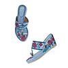 ROCIA Blue Women Casual Embroidered Kolhapuri Wedges