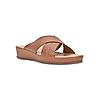 ROCIA Tan Women Comfort Laser Cut Cross Strap Flats