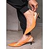 Rocia Women Orange Patent Closed Toe Kitten Heel Sandal