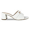 Rocia White Women Gold Buckled Block Heels