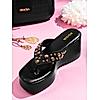 Rocia Black Women Rivet Studded Thong Wedges