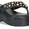 Rocia Black Women Rivet Studded Thong Wedges